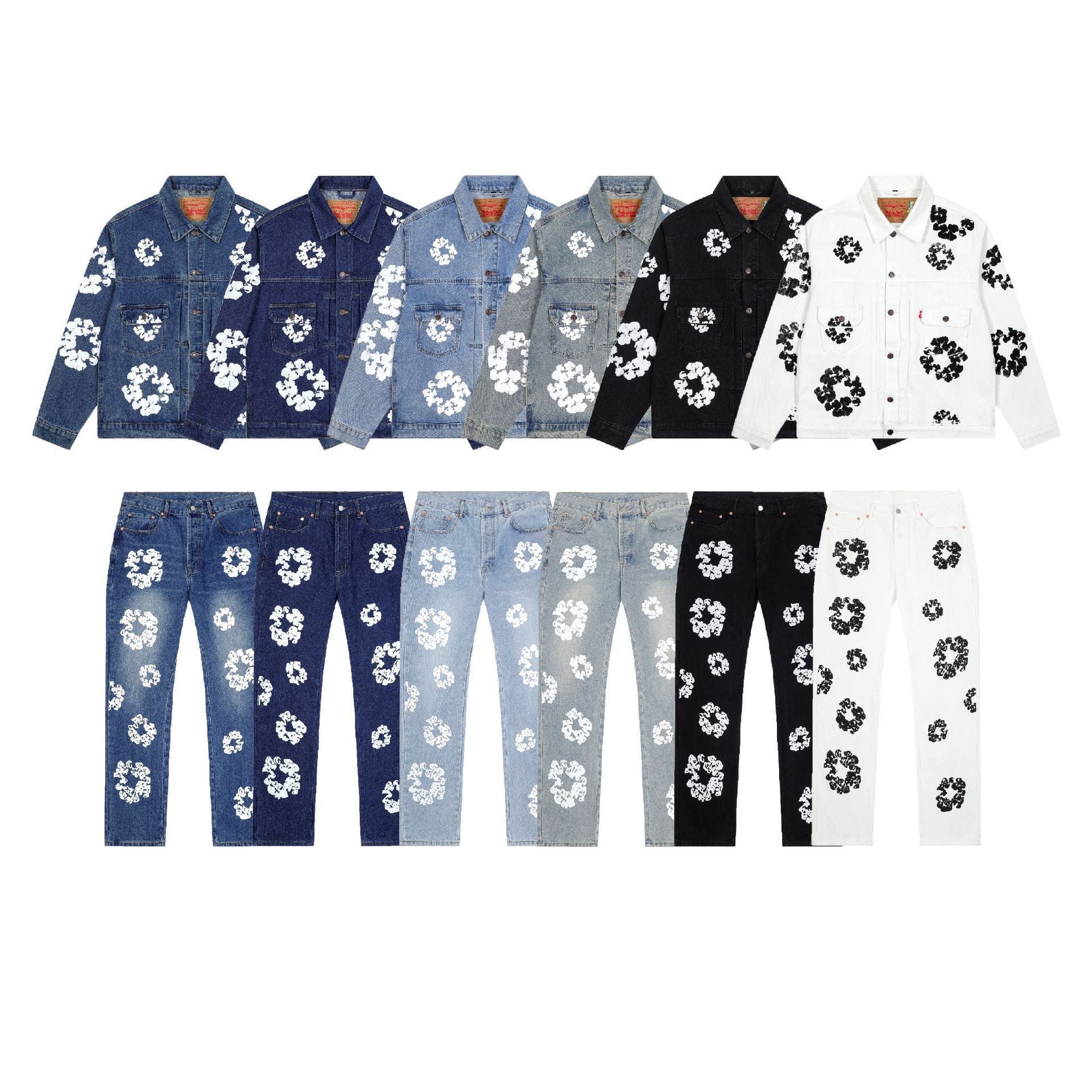 Kapok Printed Denim Suit Jacket and Pants
